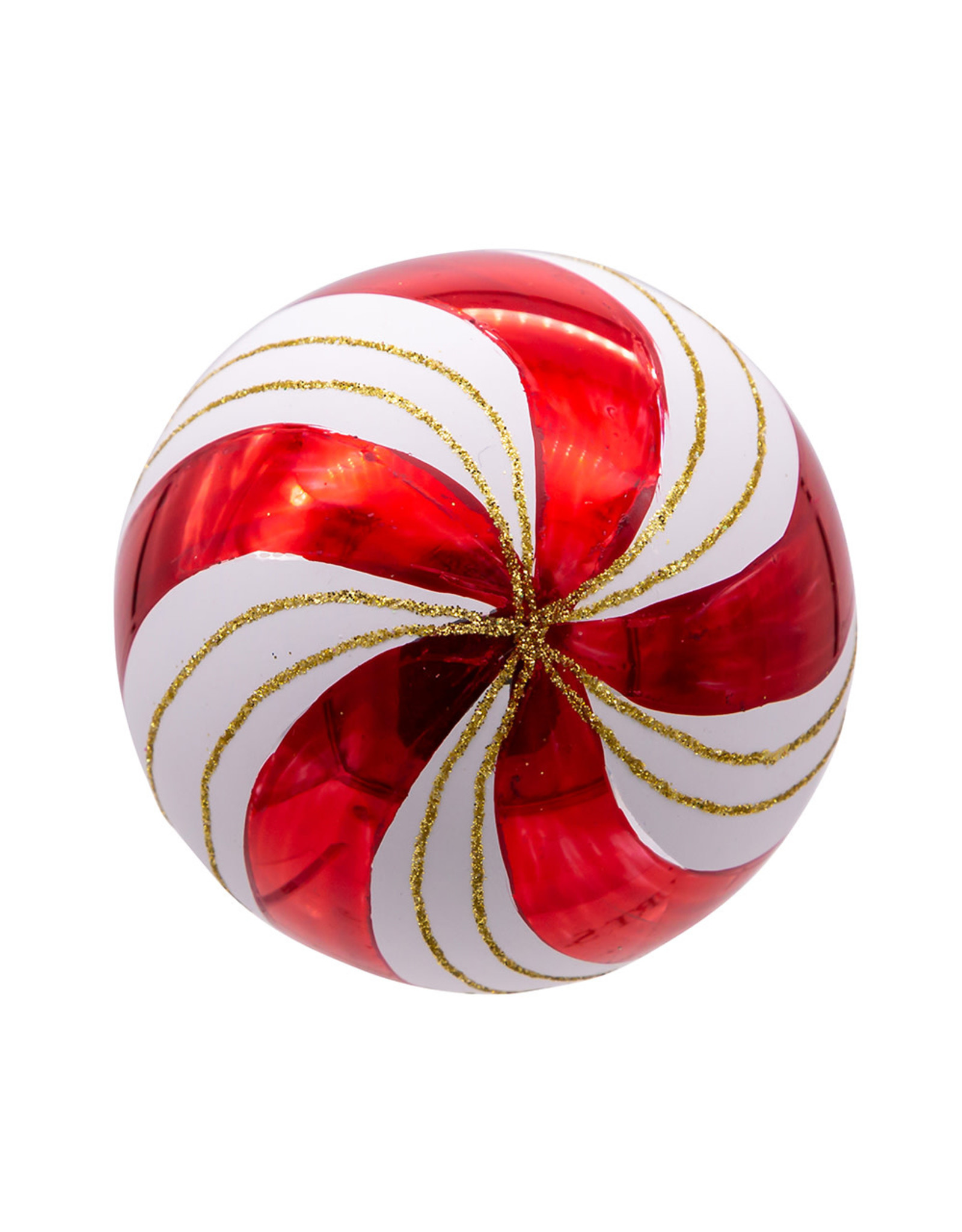 Kurt Adler Gold Red And White Swirl 80mm Glass Ball Ornaments 6pc Set