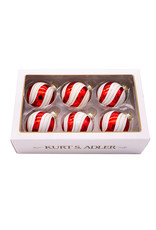 Kurt Adler Gold Red And White Swirl 80mm Glass Ball Ornaments 6pc Set