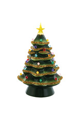 Kurt Adler Ceramic Light-Up Gold Glittered Christmas Tree 12 Inch