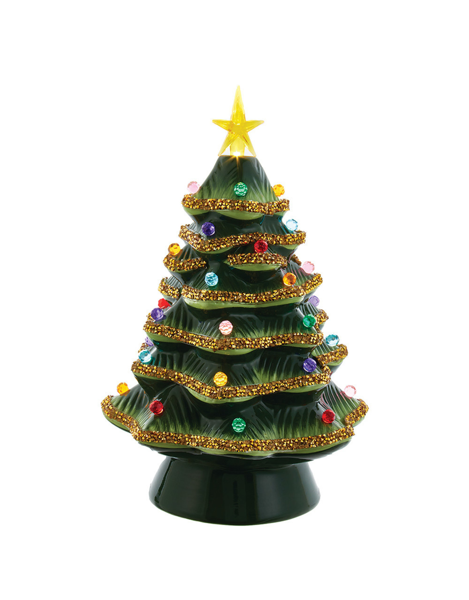 Kurt Adler Ceramic Light-Up Gold Glittered Christmas Tree 12 Inch