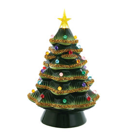 Kurt Adler Ceramic Light-Up Gold Glittered Christmas Tree 12 Inch