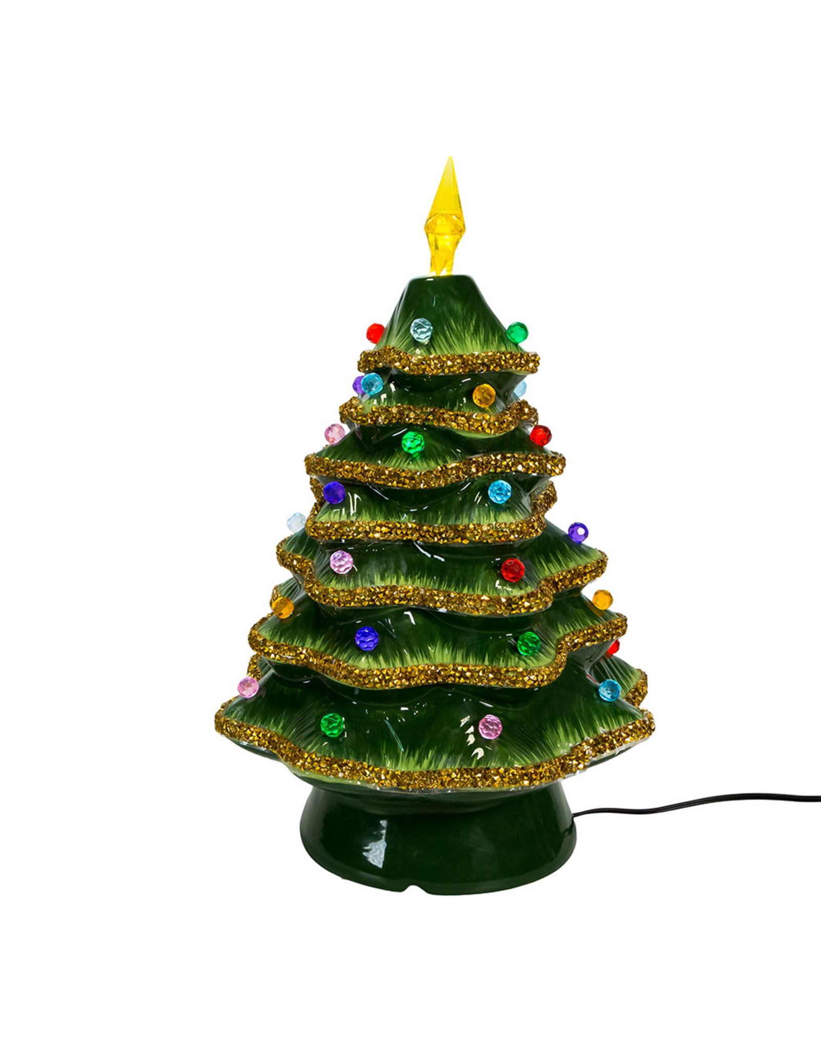 Kurt Adler Ceramic Light-Up Gold Glittered Christmas Tree 12 Inch