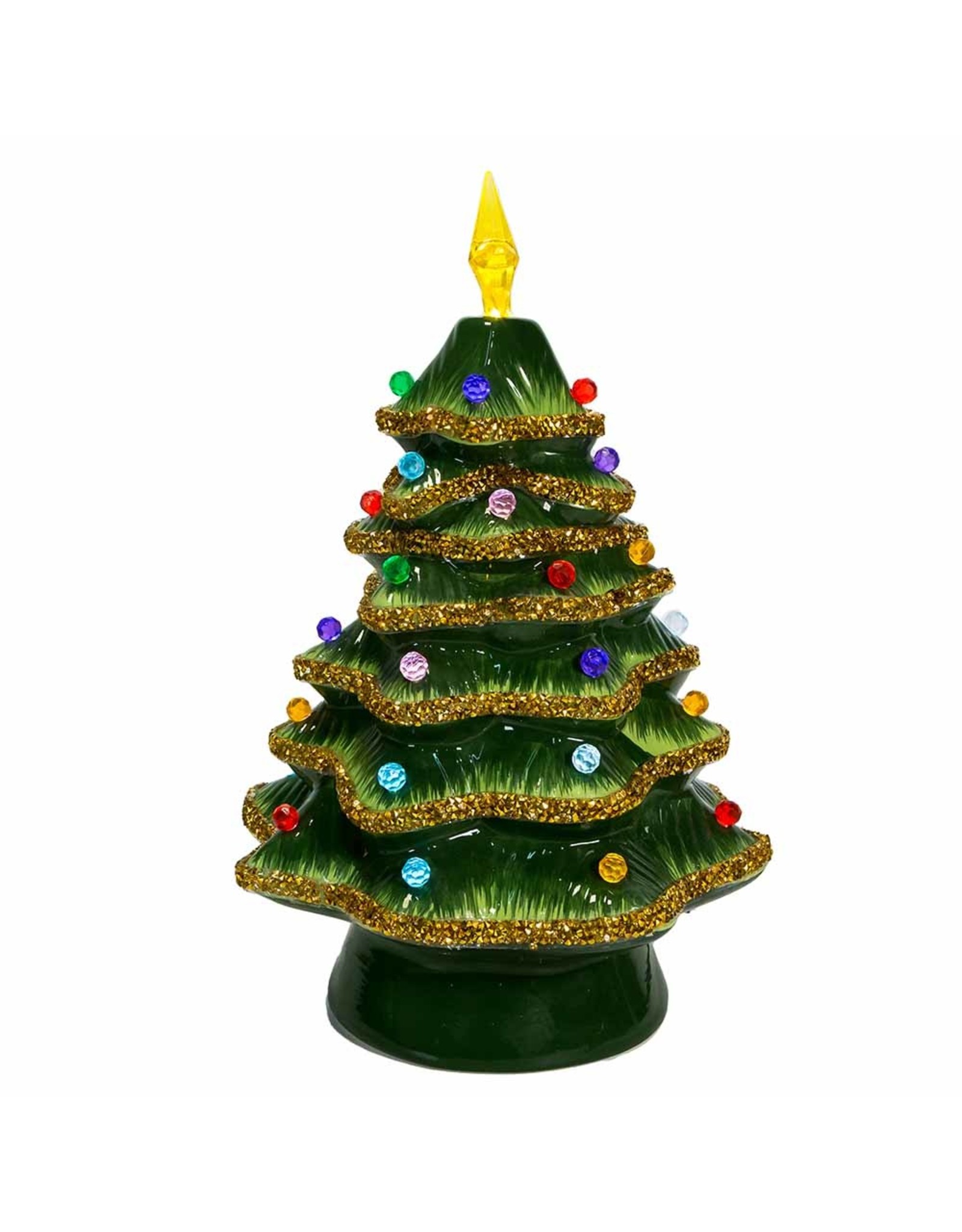 Kurt Adler Ceramic Light-Up Gold Glittered Christmas Tree 12 Inch