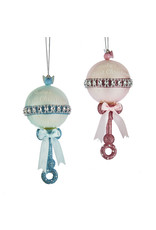 Kurt Adler Nobel Gems Pink Blue Baby Rattle Glass Ornaments 2 Assorted