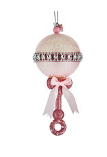 Kurt Adler Nobel Gems Pink Baby Rattle Glass Ornament