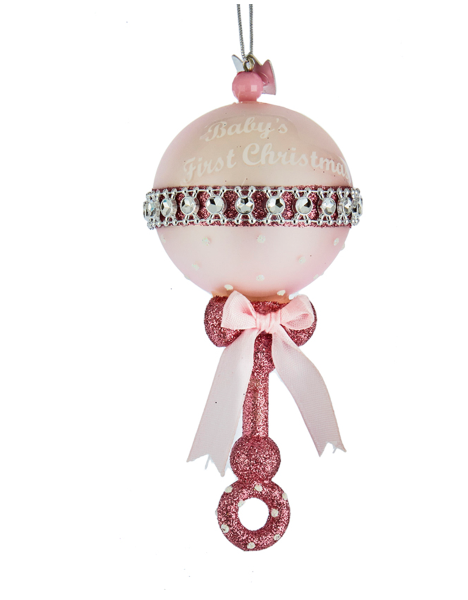 Kurt Adler Nobel Gems Pink Baby Rattle Glass Ornament