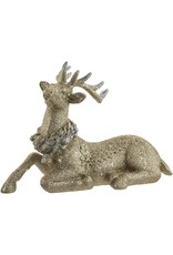 Kurt Adler Platinum Glittered Sitting Deer Decoration 7x10 Inch