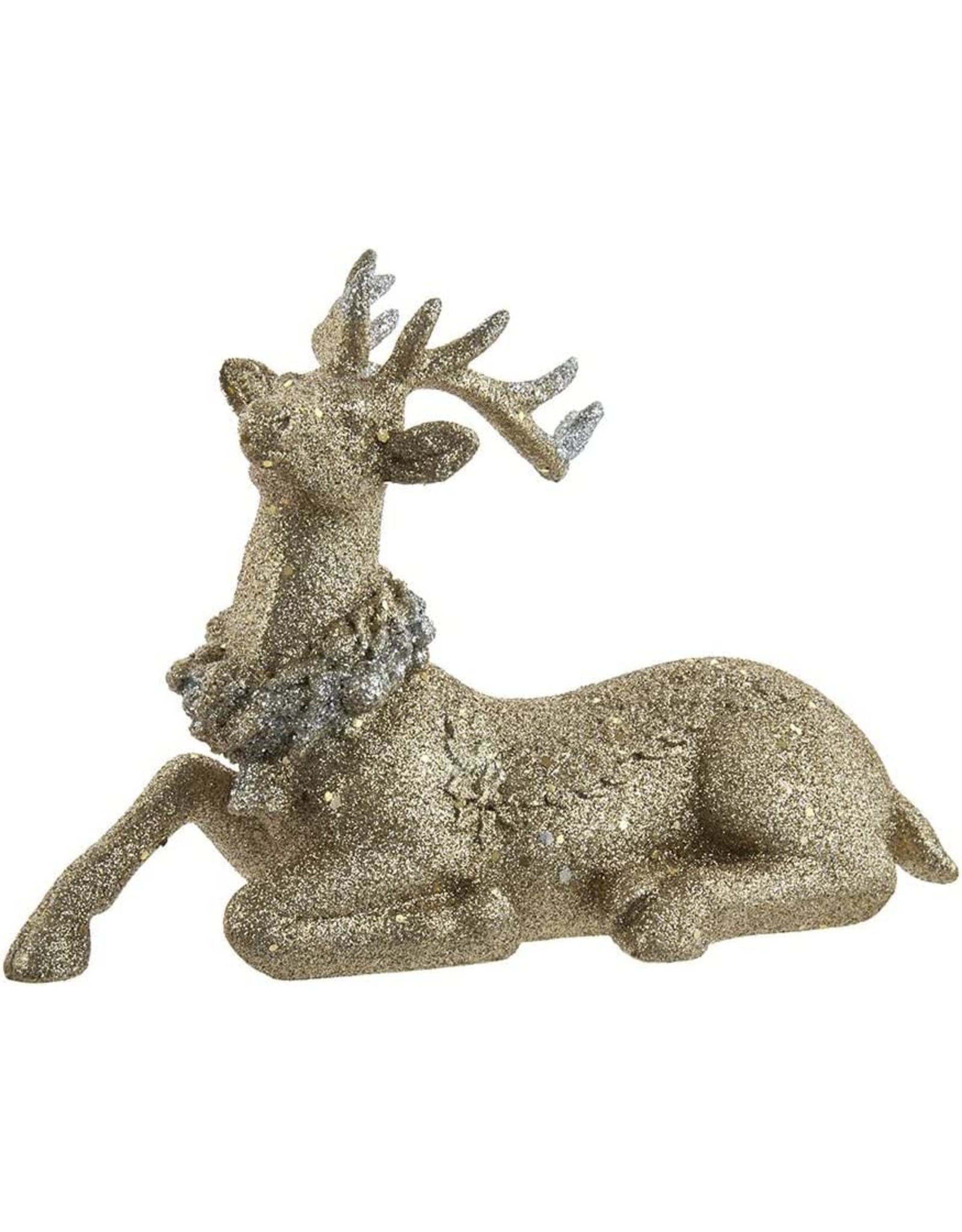 Kurt Adler Platinum Glittered Sitting Deer Decoration 7x10 Inch