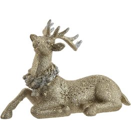 Kurt Adler Platinum Glittered Sitting Deer Decoration 7x10 Inch