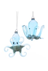 Kurt Adler Octopus Ornament Blue Glass w Beach Sand Inside 2 Assorted
