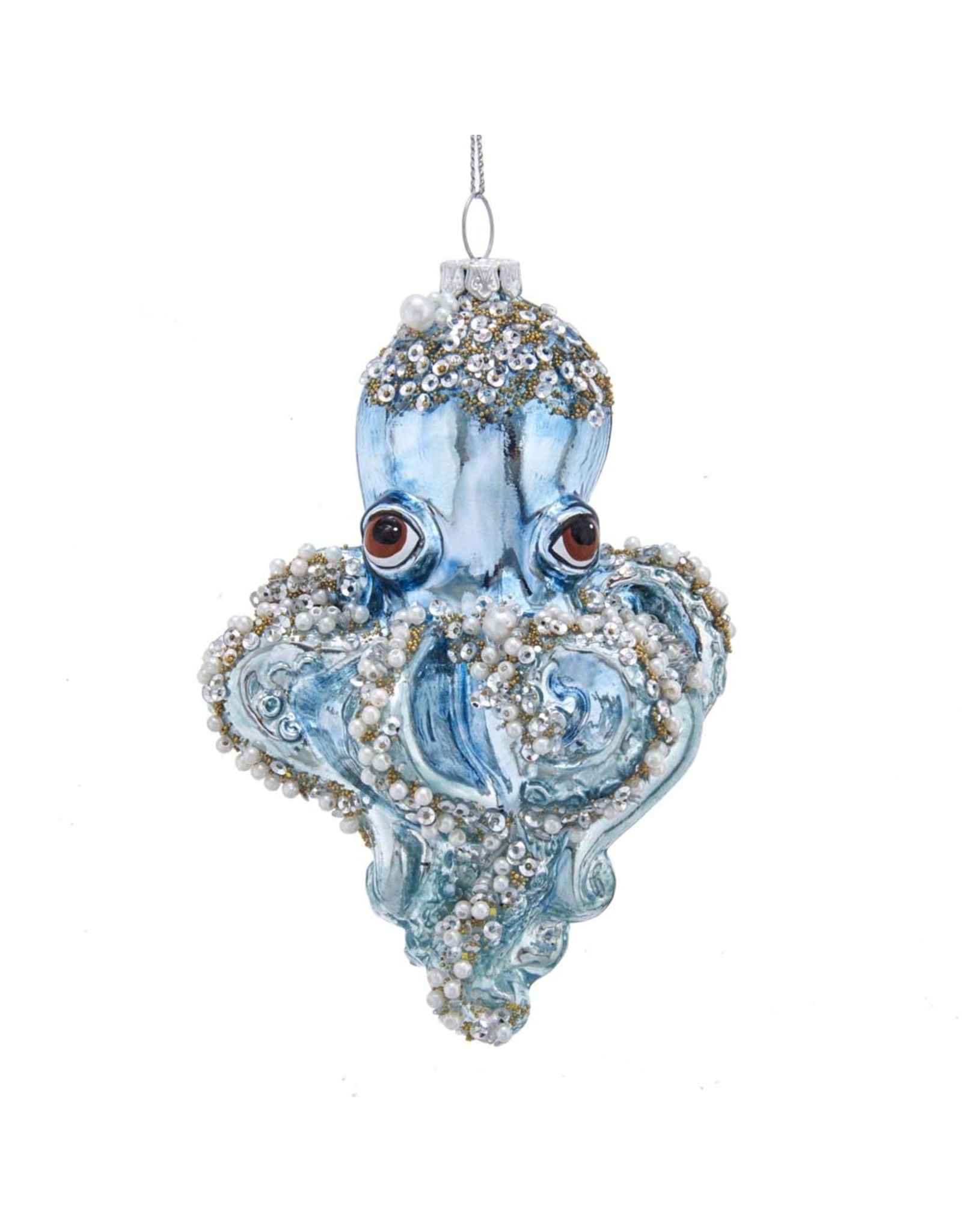 Kurt Adler Glass Blue Octopus With Beads Ornament