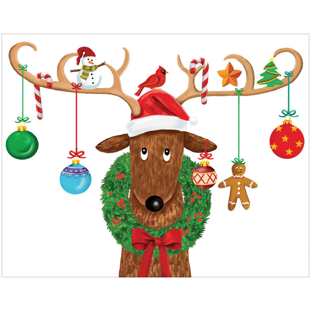Caspari Boxed Christmas Cards 16pk Decorated Reindeer Digs N Gifts