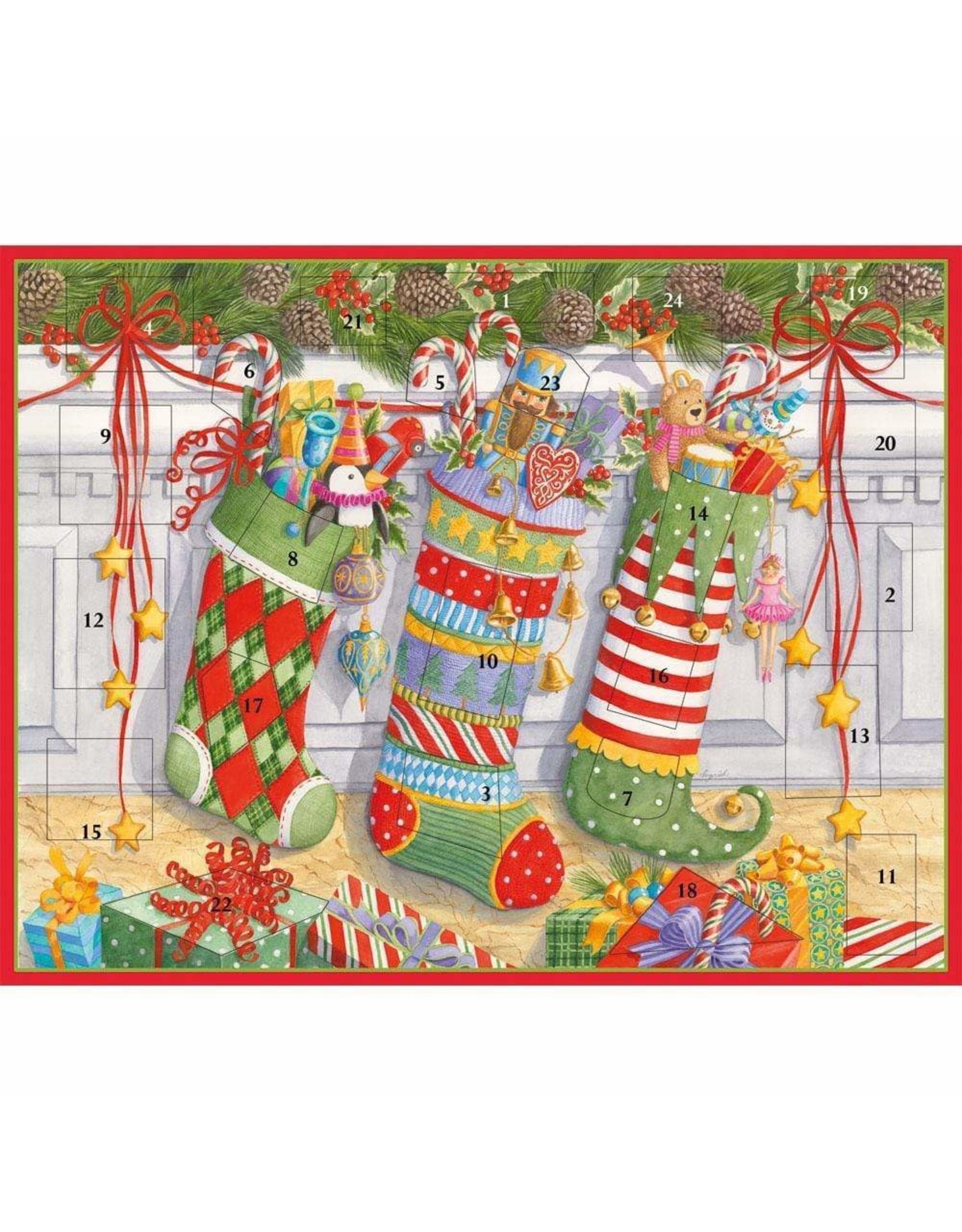 Caspari Christmas Advent Calendar Card Stockings On The Mantel