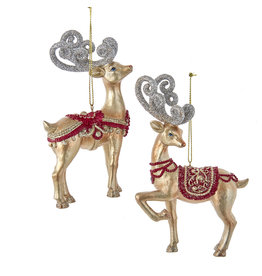 Kurt Adler Regal Red Elegant Deer Ornaments 2 Assorted