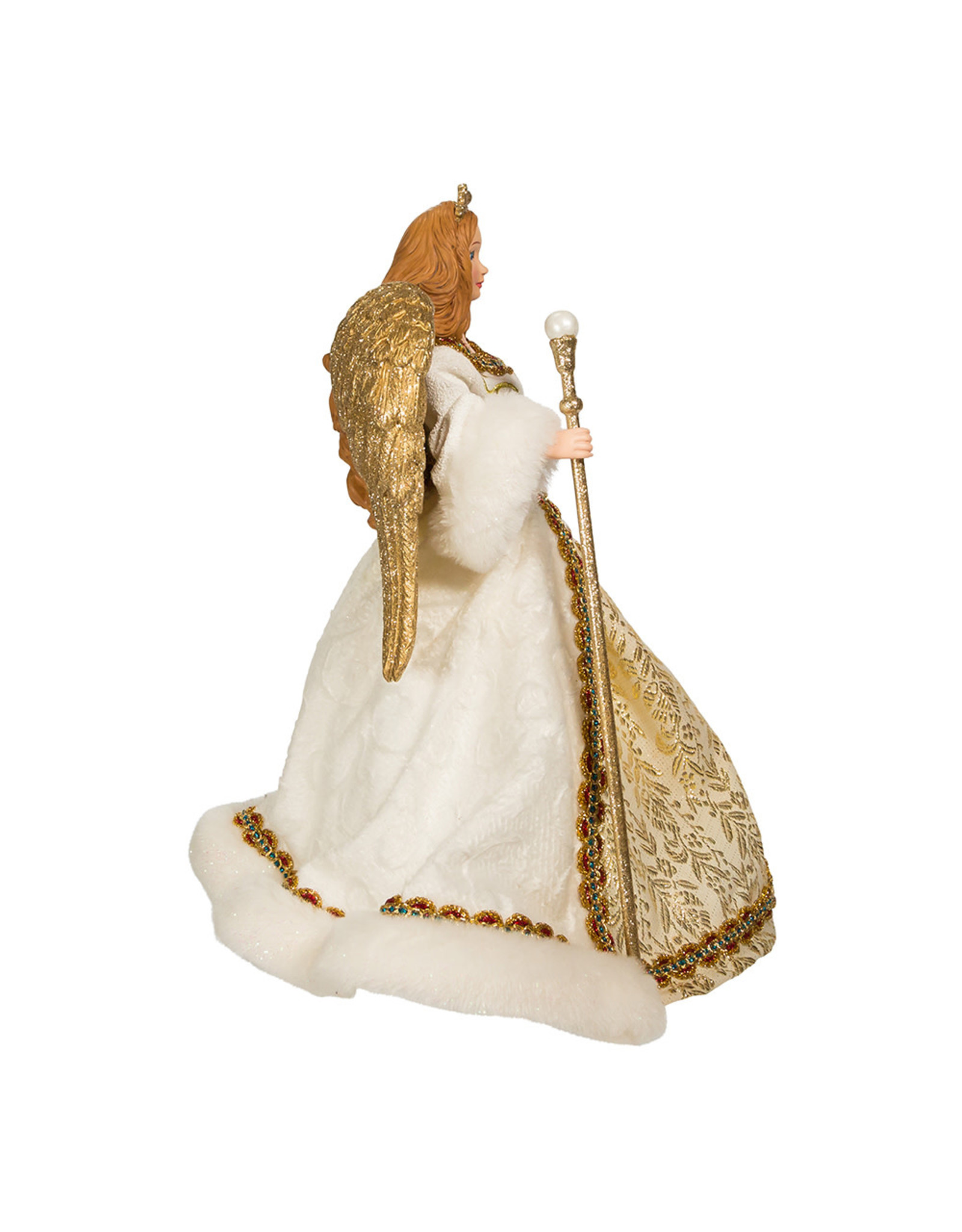 Kurt Adler Fabriche 10" Un-Lit Gold and White Jeweled Angel Treetop