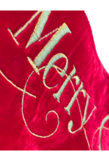 D Stevens Merry Christmas Embroidery Hot Red Velvet Wired Banner 70”