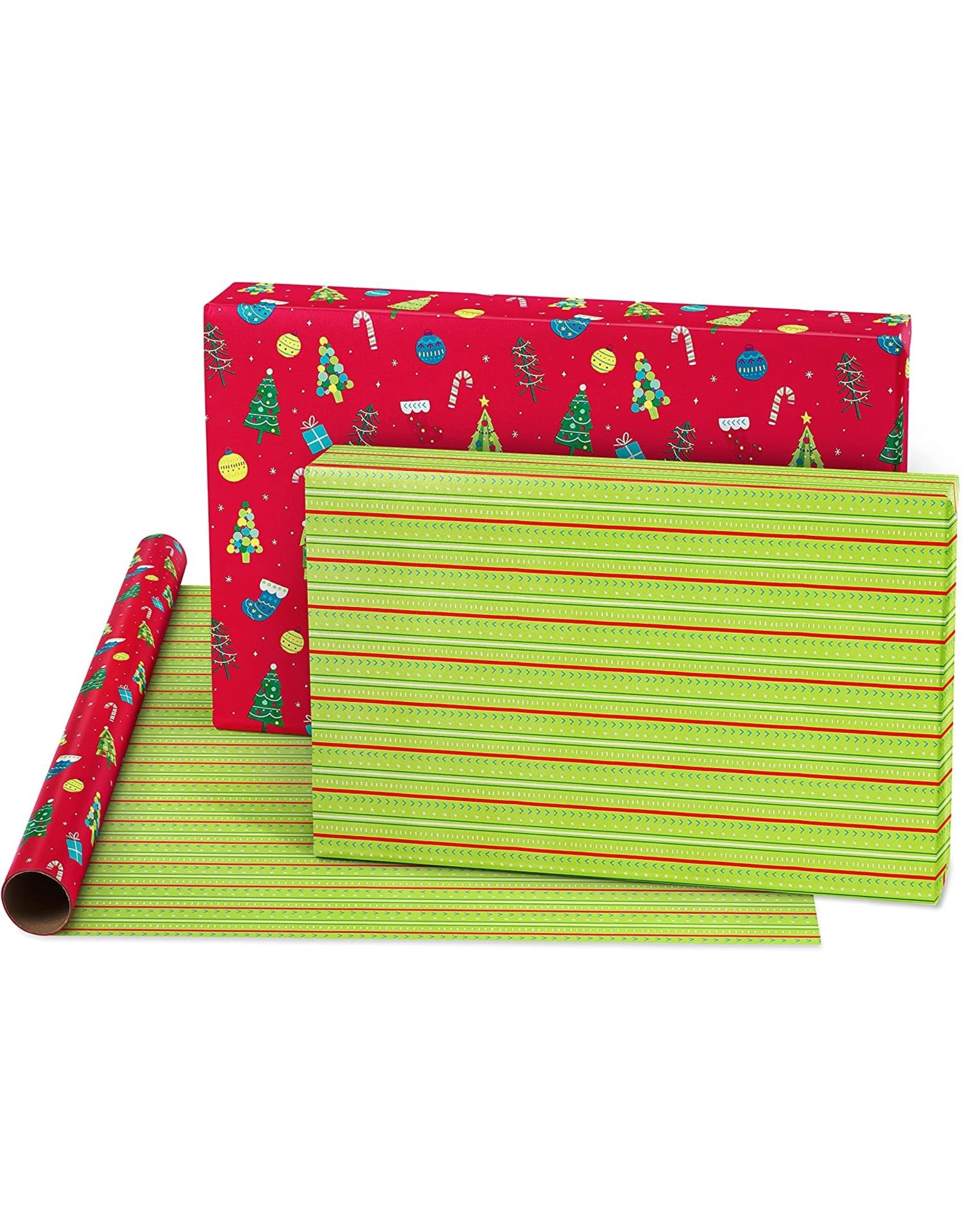 Christmas Gift Wrapping Paper 12FT Roll Double-Sided Red Green - Digs N  Gifts