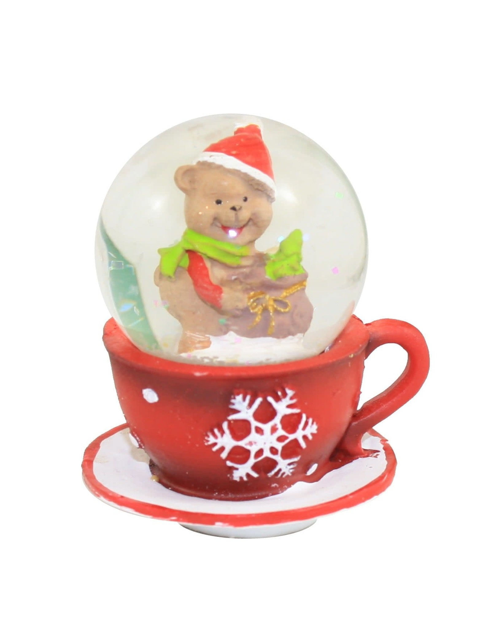 Kurt Adler Mini Christmas Teacup Snow Globe - Teddy Bear