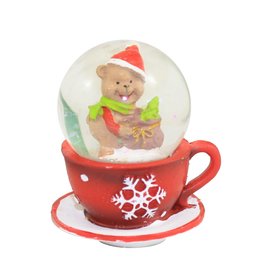 Kurt Adler Mini Christmas Teacup Snow Globe - Teddy Bear