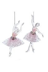 Kurt Adler Clear Acrylic Ballerina Pink Tutu Ballet Ornaments 2pc Set