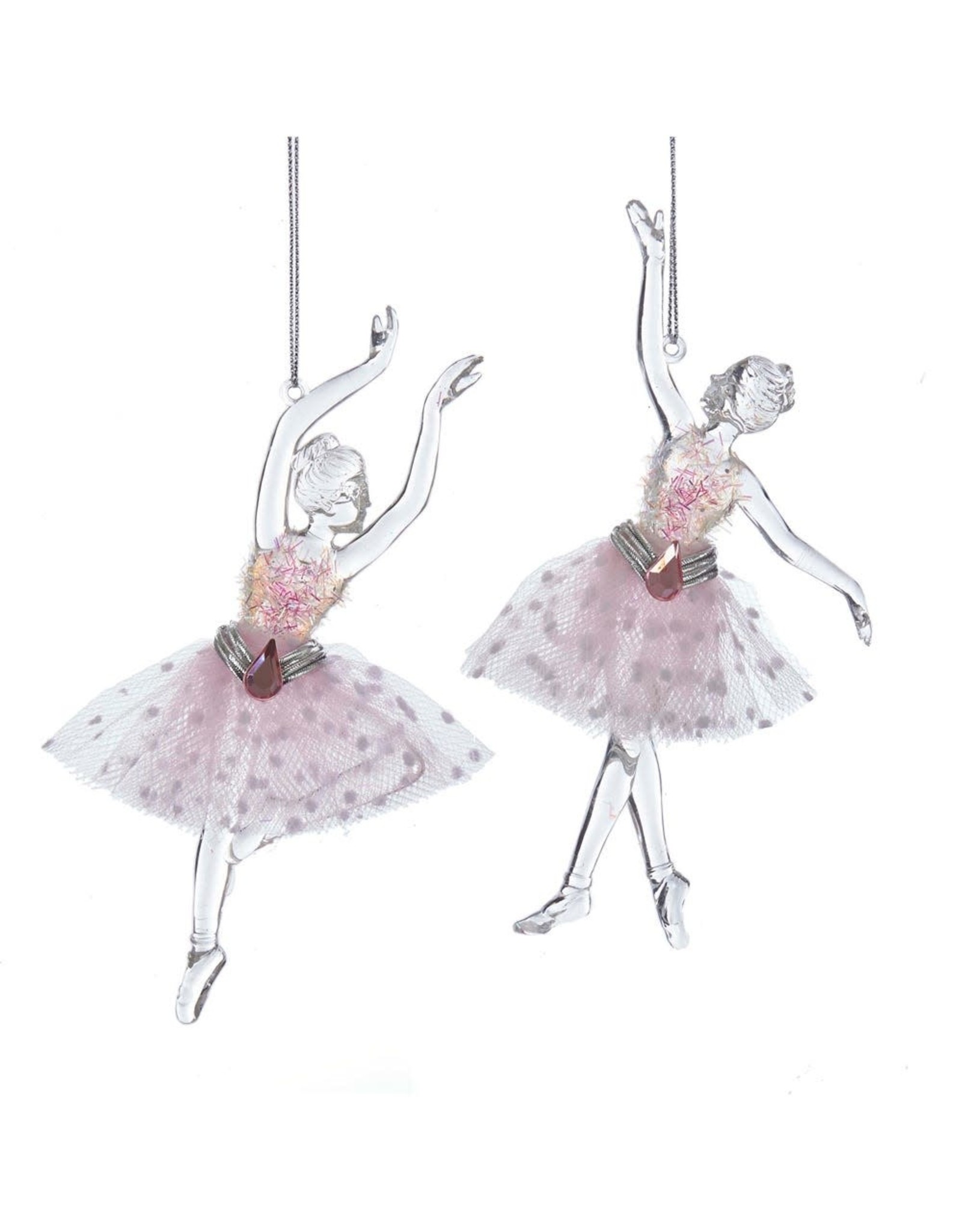 Kurt Adler Clear Acrylic Ballerina Pink Tutu Ballet Ornaments 2pc Set