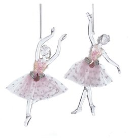 Kurt Adler Clear Acrylic Ballerina Pink Tutu Ballet Ornaments 2pc Set