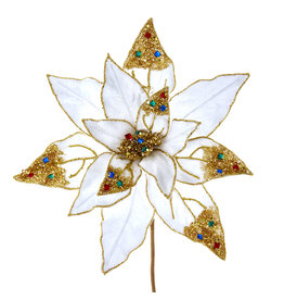 Kurt Adler Poinsettia Picks Jeweled White Gold Velvet 14 Inch