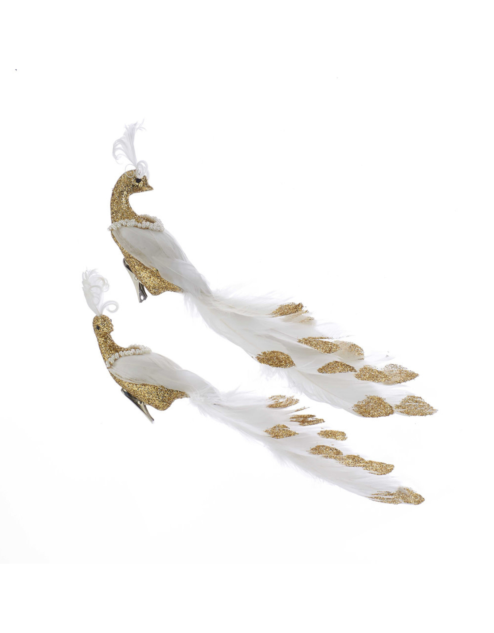 Kurt Adler Feather Peacock W Pearls Clip-On Ornaments 2 Assorted