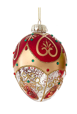 Kurt Adler Glass Egg Ornament 1ct 120mm Clear Red And Gold Egg