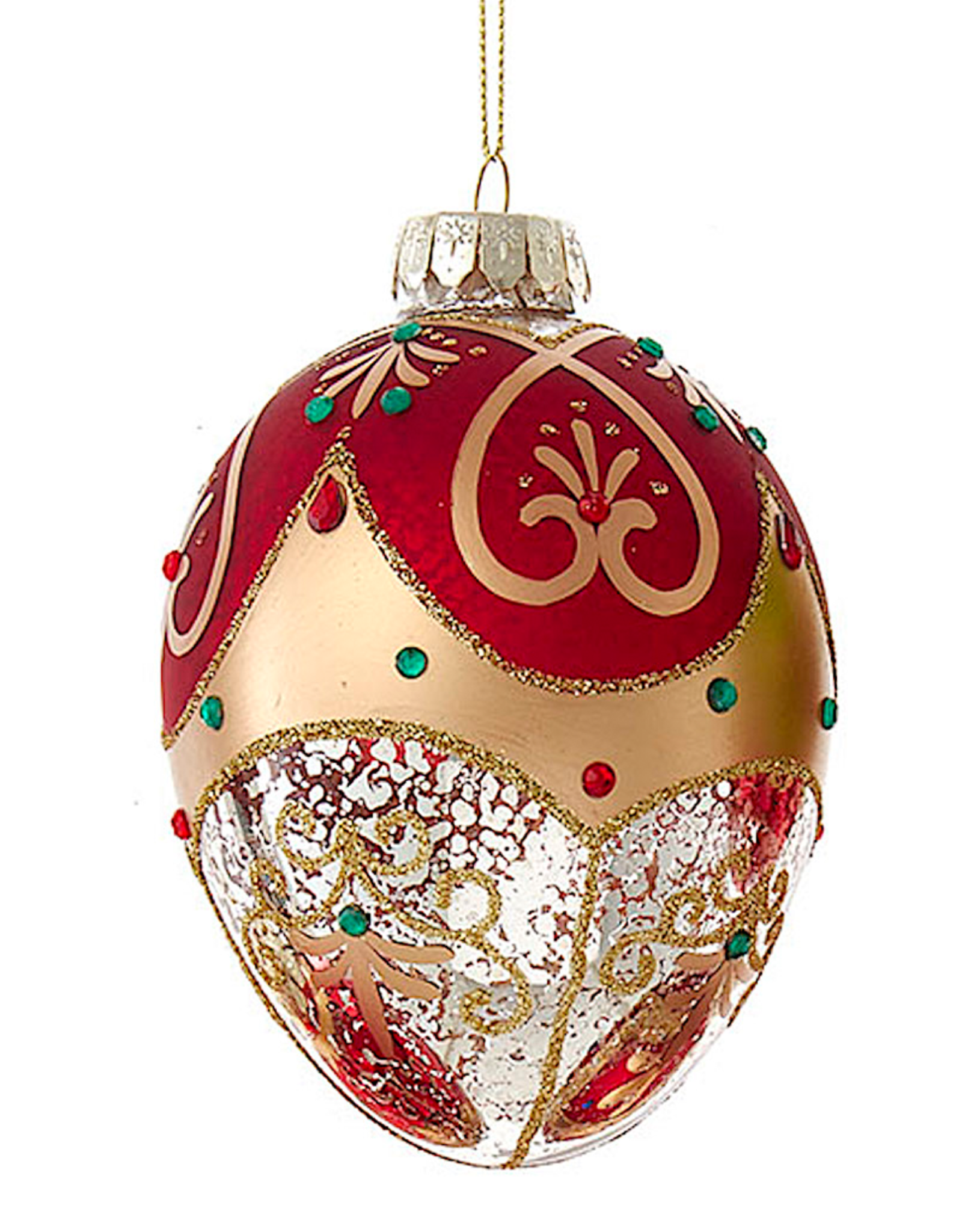 Kurt S. Adler Glass Egg Ornament 1ct 120mm Clear Red And Gold Egg