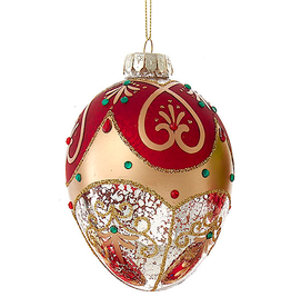 Kurt Adler Glass Egg Ornament 1ct 120mm Clear Red And Gold Egg