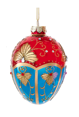 Kurt Adler Glass Egg Ornament 1ct 120mm Red Blue And Gold Egg