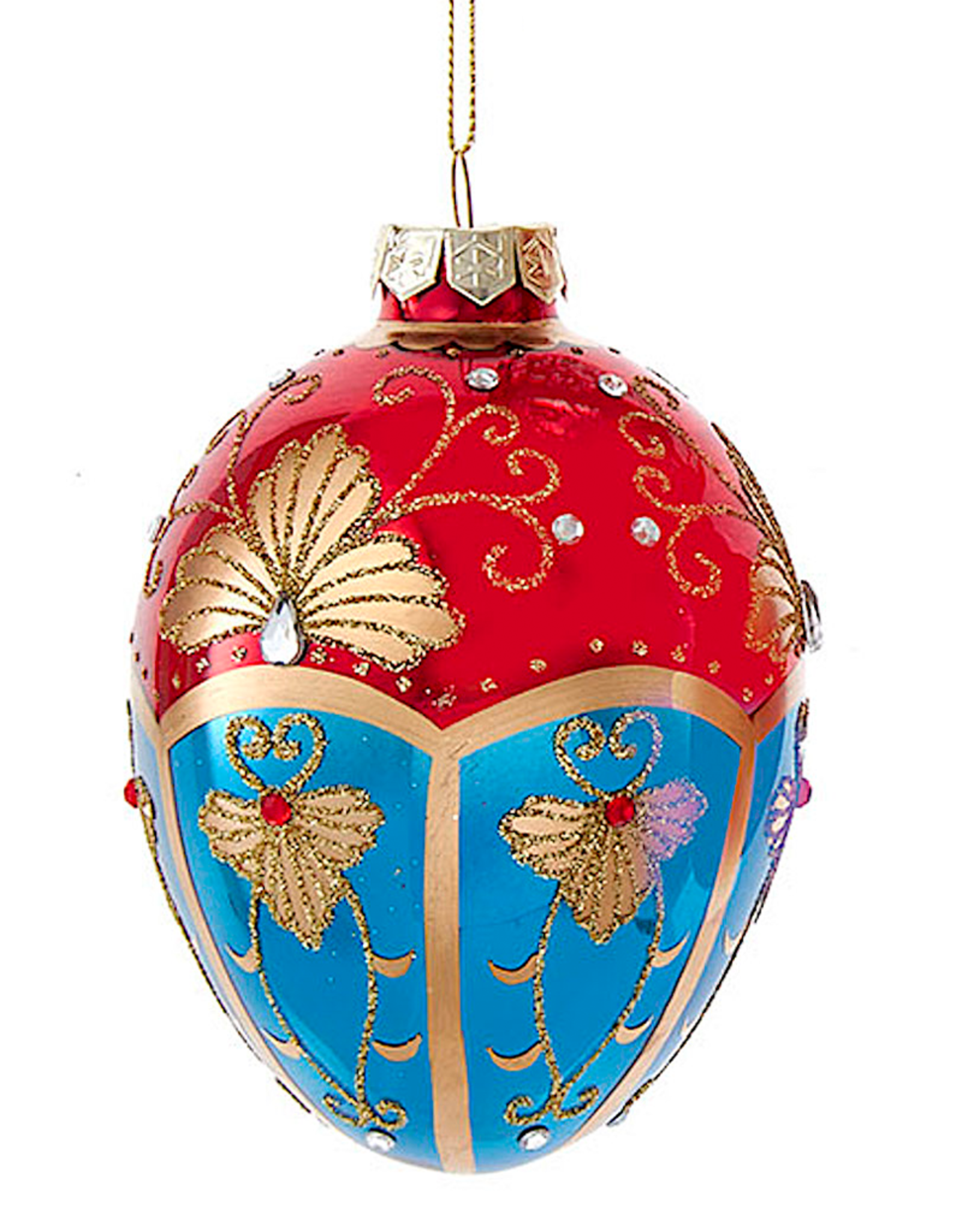 Kurt Adler Glass Egg Ornament 1ct 120mm Red Blue And Gold Egg