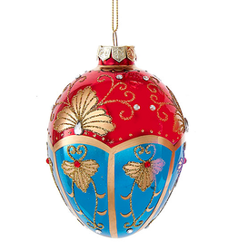 Kurt Adler Glass Egg Ornament 1ct 120mm Red Blue And Gold Egg