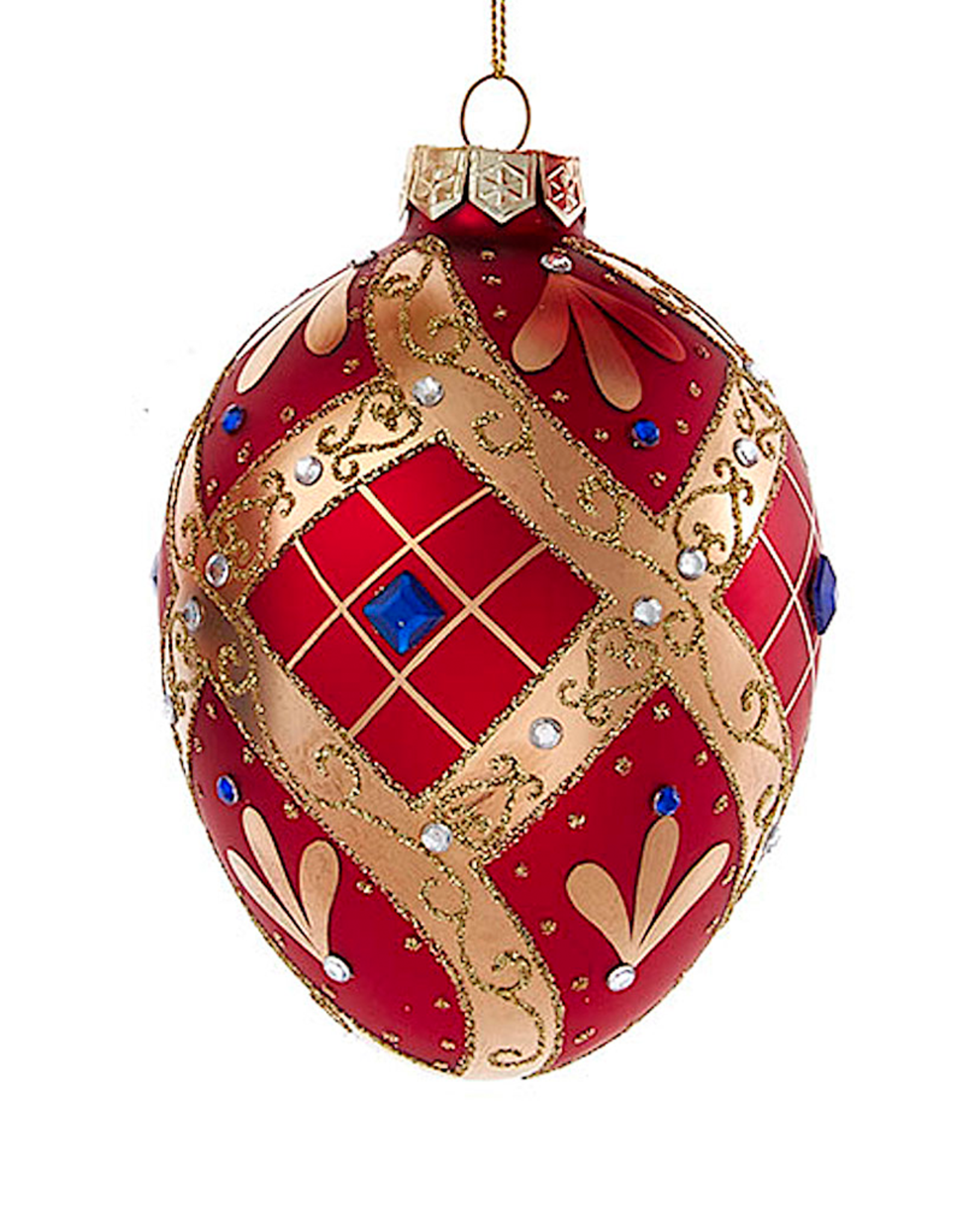 Kurt Adler Glass Egg Ornament 1ct 120mm Red And Gold Egg