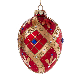 Kurt Adler Glass Egg Ornament 1ct 120mm Red And Gold Egg