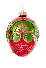 Kurt Adler Glass Egg Ornament 120mm Red Green And Gold Egg