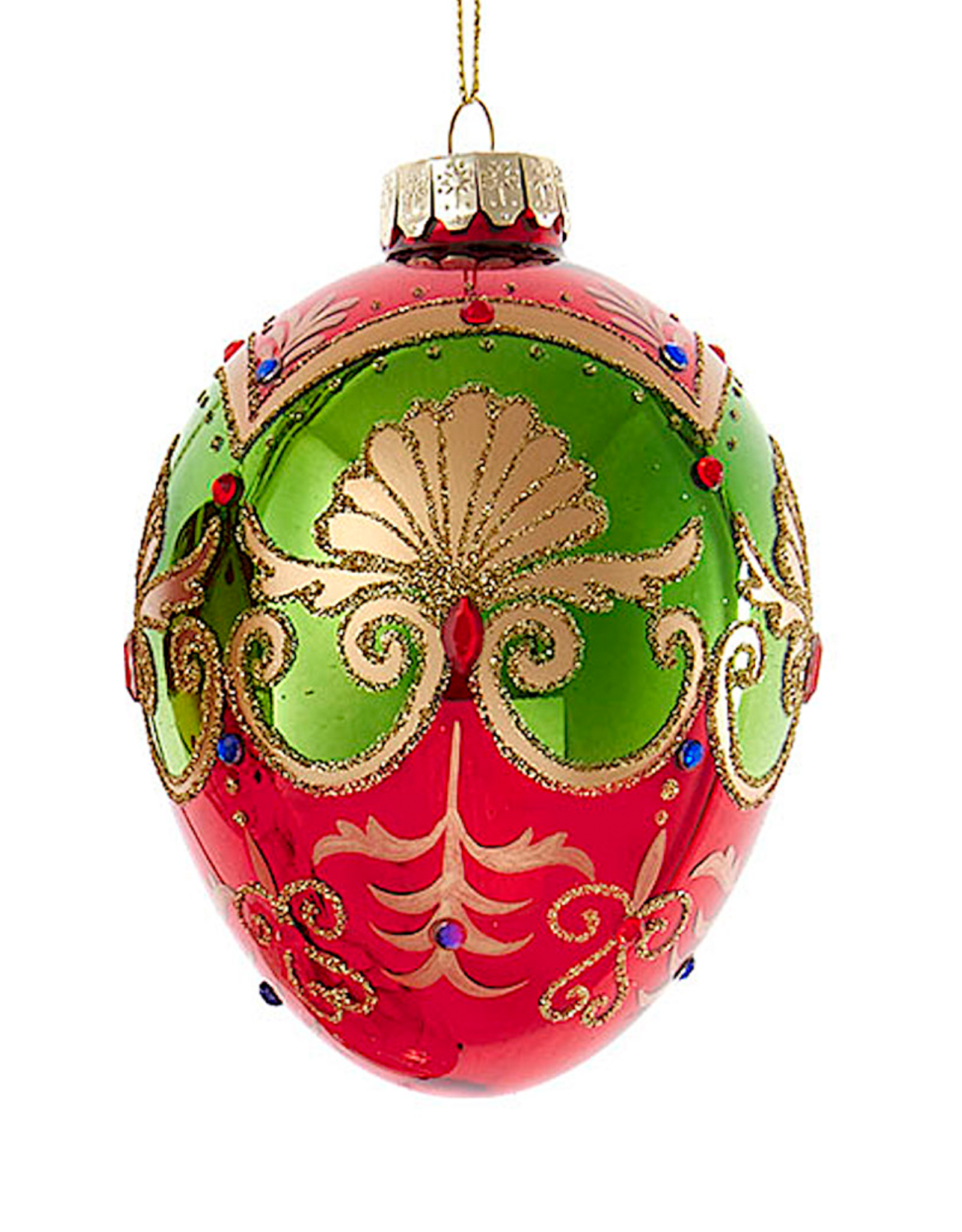 Kurt Adler Glass Egg Ornament 120mm Red Green And Gold Egg
