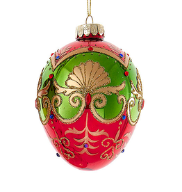 Kurt Adler Glass Egg Ornament 120mm Red Green And Gold Egg