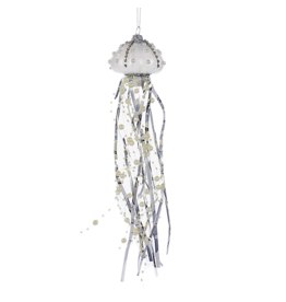 Kurt Adler Glass Jellyfish Ornament W Tinsel & Pearl Bead Tentacles