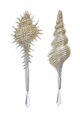 Kurt Adler Silver With Gold Glittered Sea Shell Ornaments Set of 2 Assorted