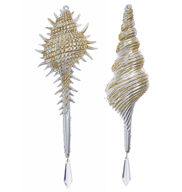 Kurt Adler Silver With Gold Glittered Sea Shell Ornaments Set of 2 Assorted