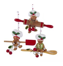 Kurt Adler Gingerbread Baking Tool Ornaments Set of 3 Assorted