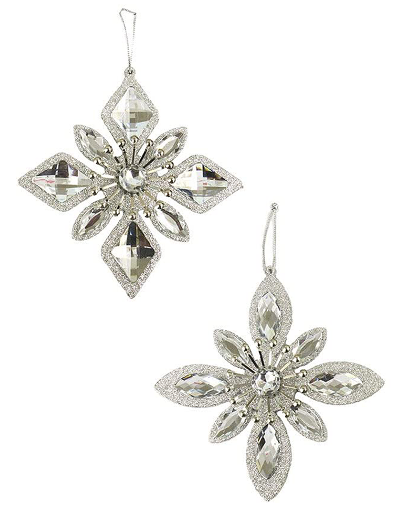 Kurt Adler Silver Jewel Snowflake Ornaments 1 Set of 2 Assorted