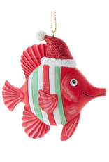 Kurt Adler Striped Fish With Santa Hat Ornament RED