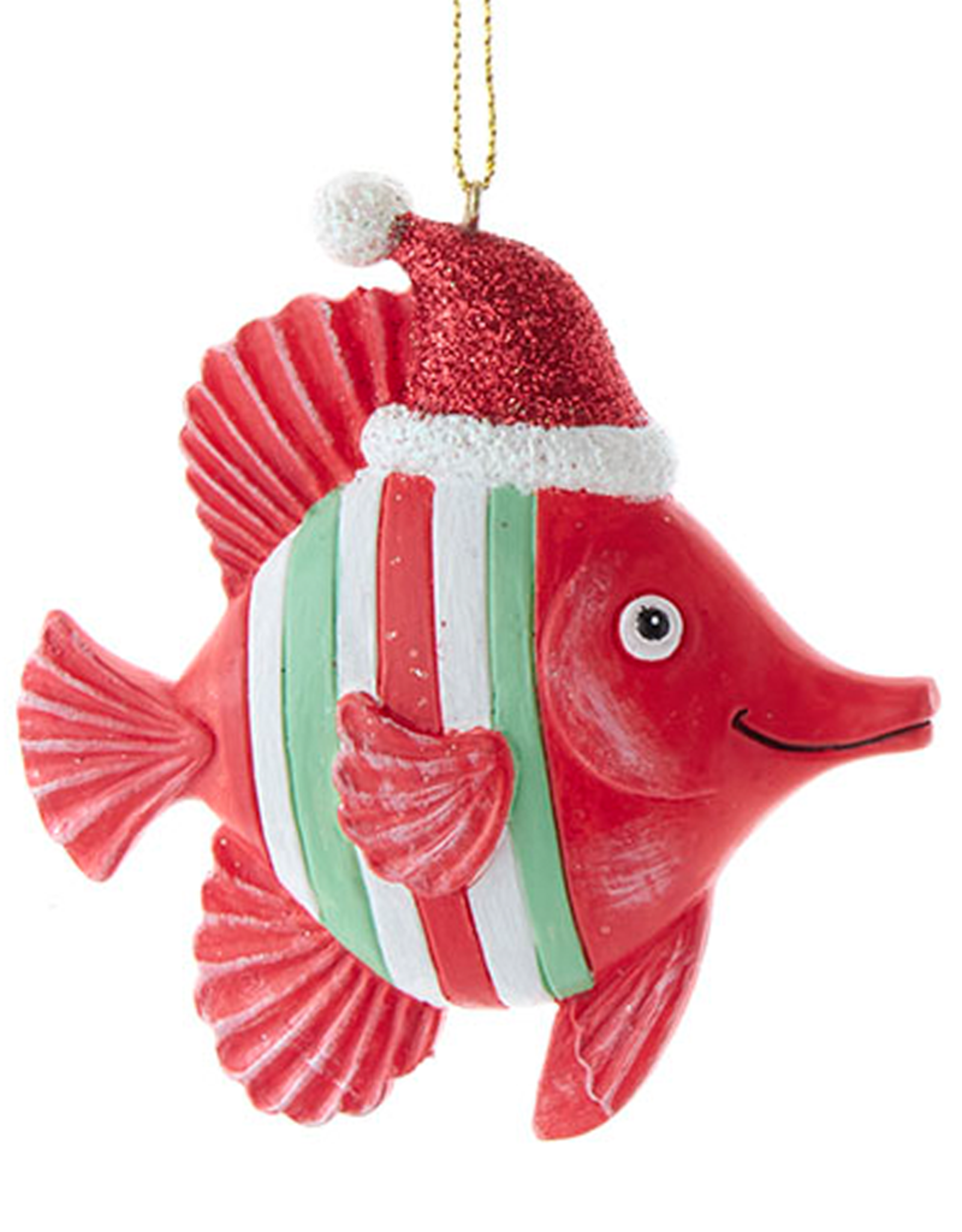 Kurt Adler Striped Fish With Santa Hat Ornament RED