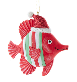 Kurt Adler Striped Fish With Santa Hat Ornament RED