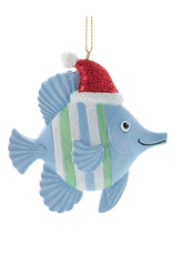 Kurt Adler Striped Fish With Santa Hat Ornament BLUE