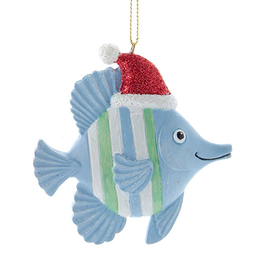 Kurt Adler Striped Fish With Santa Hat Ornament BLUE