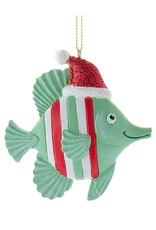 Kurt Adler Striped Fish With Santa Hat Ornament GREEN